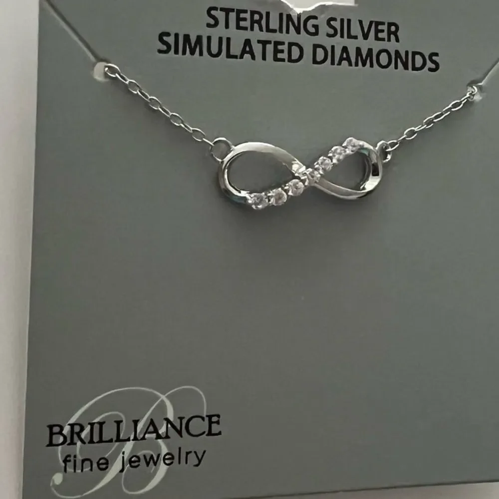 Sterling Silver Infinity Necklace Simulated Diamonds New